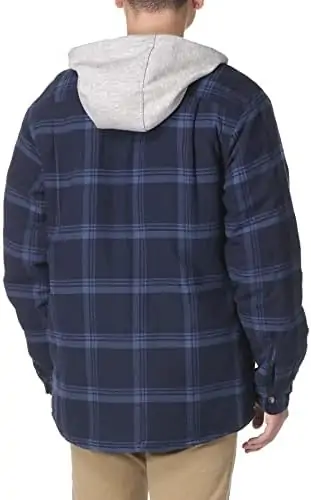 Wrangler Authentics Men's Long Sleeve Quilted Lined Flannel Shirt Jacket with Hood - Image 4