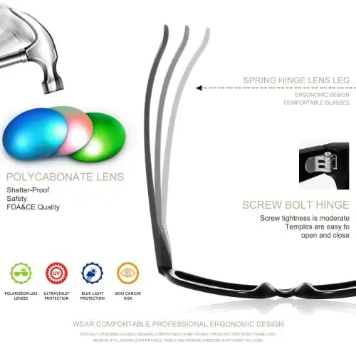 FEIDUSUN Sunglasses Men Polarized Sunglasses for Mens and Womens,Black Retro Sun Glasses Driving Fishing UV Protection - Image 4