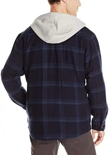 Wrangler Authentics Men's Long Sleeve Quilted Lined Flannel Shirt Jacket with Hood - Image 2