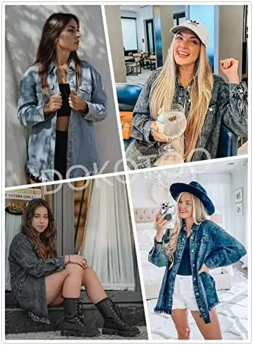 Dokotoo Women's Oversized Denim Jacket Casual Long Boyfriend Distresse Jean Jacket Autumn Spring - Image 4