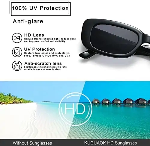 KUGUAOK Retro Rectangle Sunglasses Women and Men Vintage Small Square Sun Glasses UV Protection Glasse - Image 4