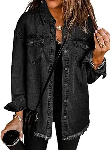 Dokotoo Women's Oversized Denim Jacket Casual Long Boyfriend Distresse Jean Jacket Autumn Spring