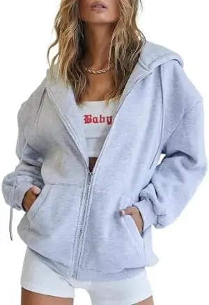 Trendy Queen Womens Zip Up Hoodies Long Sleeve Sweatshirts Fall Outfits Oversized Sweaters Casual Fashion Jackets